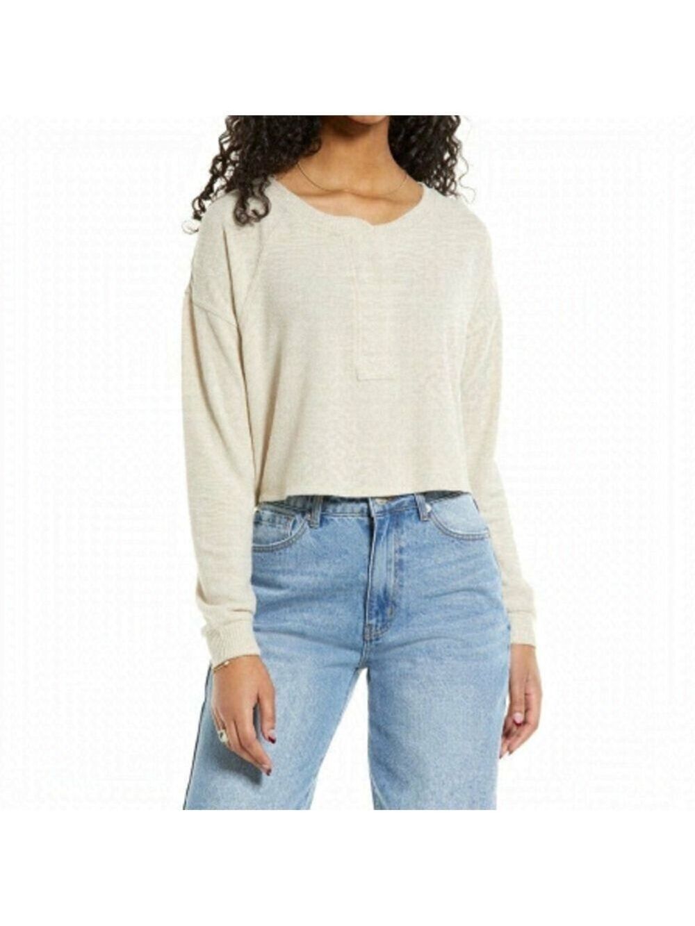 BP Bnwot Women Cropped Stitch Beige Oatmeal Supersoft Buttons